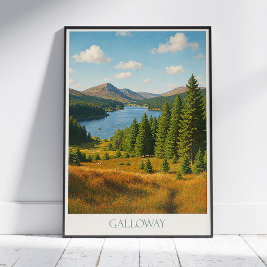 Galloway Forest Park Travel Poster | Scotland Loch Landscape Art Print | Scottish Nature Wall Decor | Adventure Gift