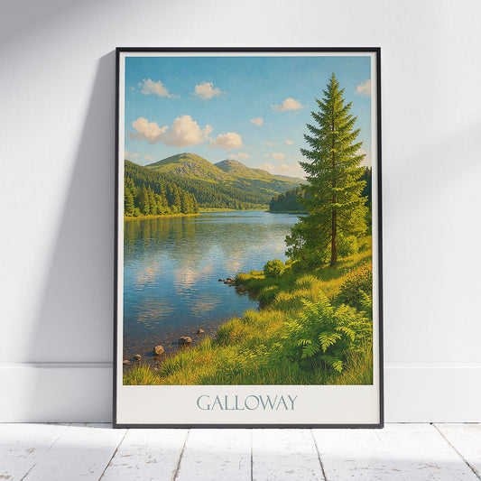 Galloway Forest Park Travel Poster, Scotland Nature Print ~ Serene Lake Landscape Art | UK National Park Decor