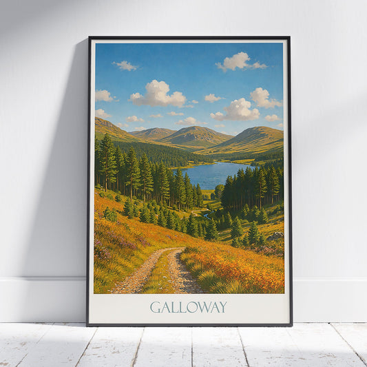 Galloway Forest Park Travel Poster | Scotland Scenic Landscape Print | Vintage Scottish Loch Art | Woodland Wall Decor