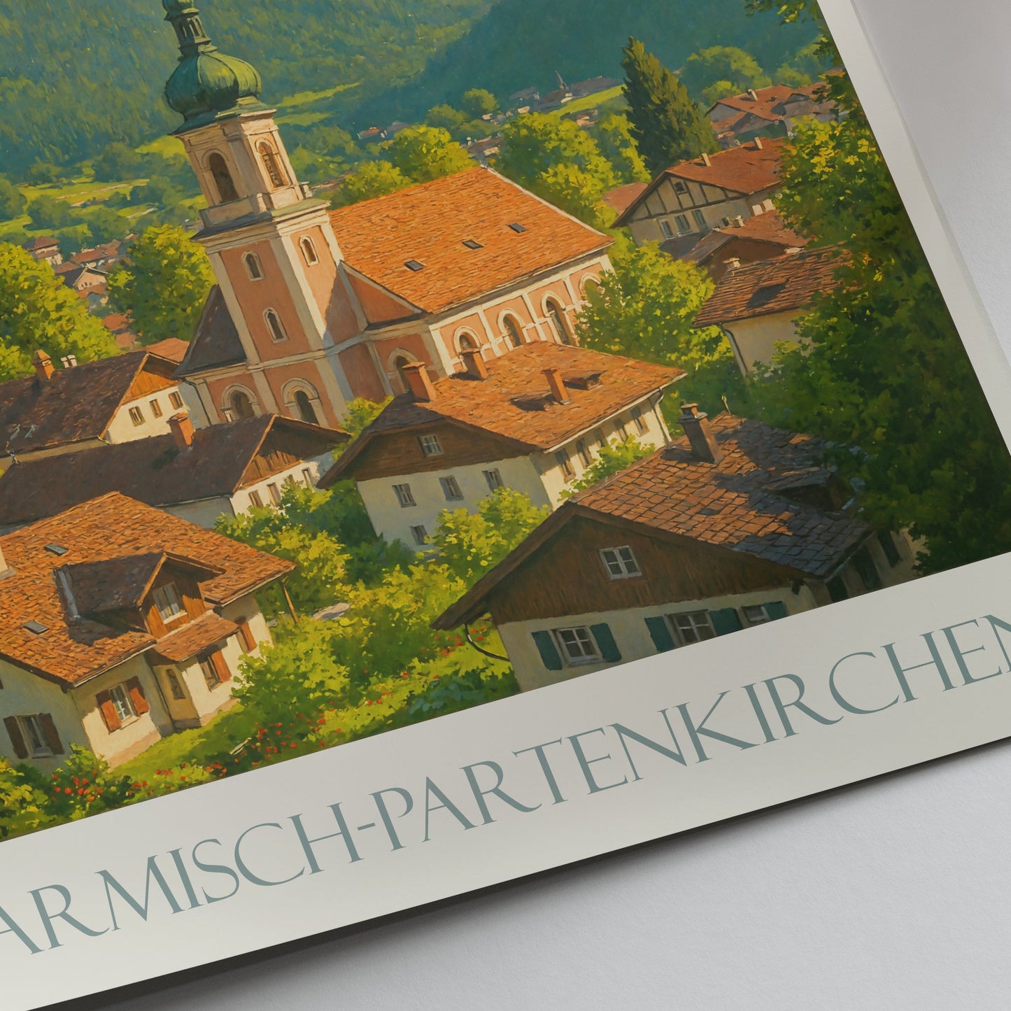 Garmisch-Partenkirchen Travel Poster, Zugspitze Painted Art | Germany Bavarian Print | Mountain Town Wall Decor Gift
