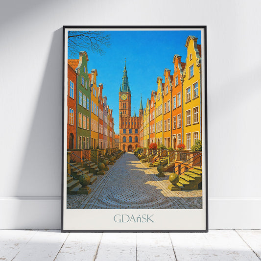 Gdańsk Travel Poster | Poland Long Market Art Print | Hanseatic Cityscape Wall Decor | Vibrant Old Town Gift