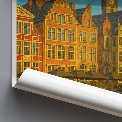 Ghent Travel Poster, Graslei Canal Art Print ~ Belgium Cityscape Wall Art | European Home Decor | Vacation Gift