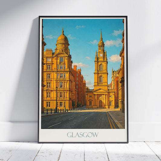 Glasgow Travel Poster | Scotland Cityscape Print | Victorian Architecture Art | UK Wall Decor Gift