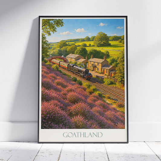 Goathland Travel Poster, North Yorkshire Moors Steam Train Art Print | Vintage UK Railway Decor & Gift