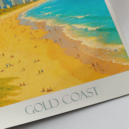 Gold Coast Travel Poster, Surfers Paradise Beach Art | Queensland Australia | Coastal Cityscape Wall Art Print | Modern Beach Decor