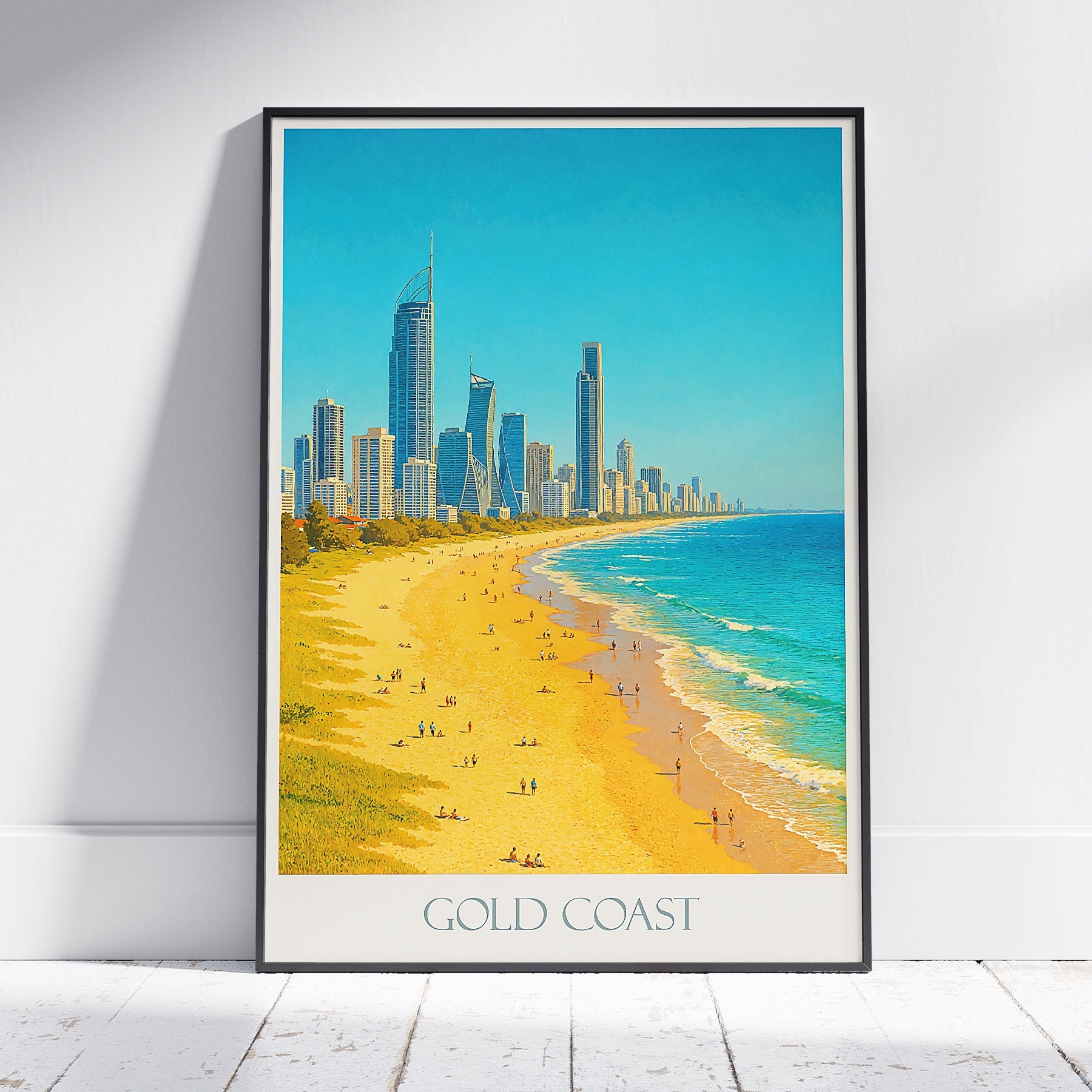 Gold Coast Travel Poster, Surfers Paradise Beach Art | Queensland Australia | Coastal Cityscape Wall Art Print | Modern Beach Decor