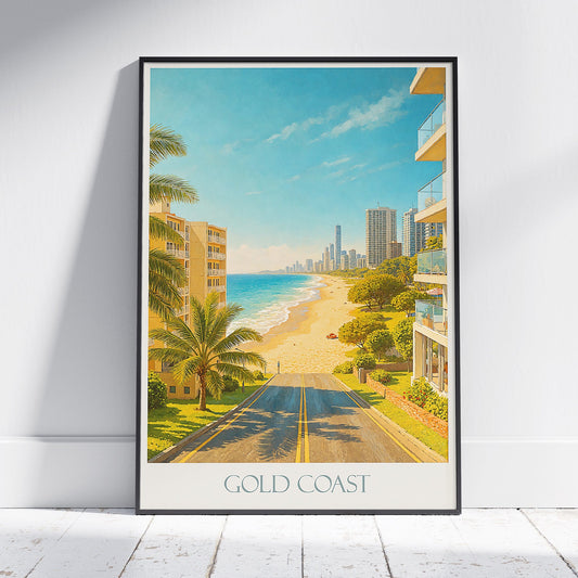 Gold Coast Travel Poster | Australia Beach Art Print | Coastal Paradise Wall Decor | Modern Cityscape Art