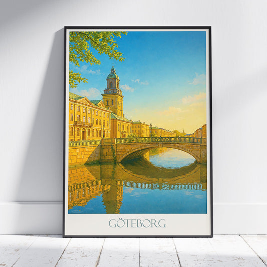 Gothenburg Travel Poster | Sweden Canal Reflections Art Print | Vintage Style Wall Decor | Nordic Vacation Gift