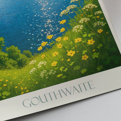 Gouthwaite Reservoir Travel Poster | Sunlit Lake Art Print | Yorkshire Dales Countryside Wall Art | UK Nature Decor Gift