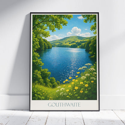 Gouthwaite Reservoir Travel Poster | Sunlit Lake Art Print | Yorkshire Dales Countryside Wall Art | UK Nature Decor Gift