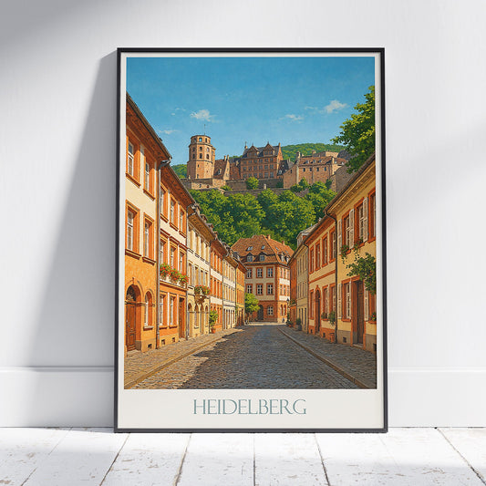 Heidelberg Castle Travel Poster | Germany Art Print | Historic Cityscape Wall Decor | Vintage European Gift
