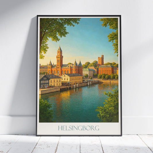 Helsingborg Travel Poster | Sweden Waterfront Art Print | City Hall Wall Decor | Scandinavian Travel Gift