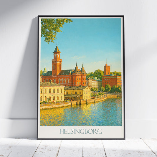 Helsingborg Travel Poster, Sweden Waterfront Art Print | Vintage Style Wall Decor | Nordic Cityscape Gift