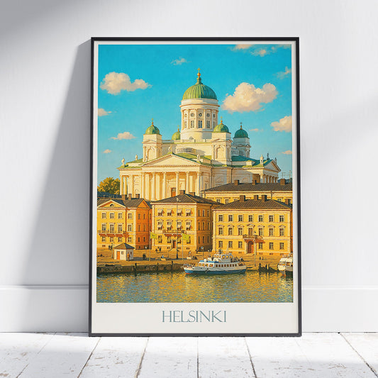 Helsinki Travel Poster | Finland Cathedral Waterfront Art Print | Nordic Home Decor | Scandinavian Vacation Gift