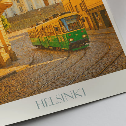 Helsinki Travel Poster, Cathedral & Tram Art Print ~ Finland Cityscape Wall Art | Nordic Home Decor | Scandinavian Travel Gift