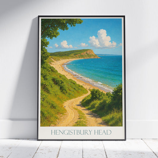 Hengistbury Head Travel Poster, Dorset Coastline Art | England Beach Print & Home Decor | UK Vacation Gift
