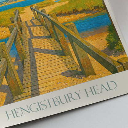 Hengistbury Head Travel Poster, Dorset Beach Huts ~ England Coastal Pathway Art Print | UK Vibrant Wall Decor