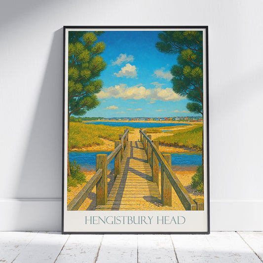 Hengistbury Head Travel Poster, Dorset Beach Huts ~ England Coastal Pathway Art Print | UK Vibrant Wall Decor