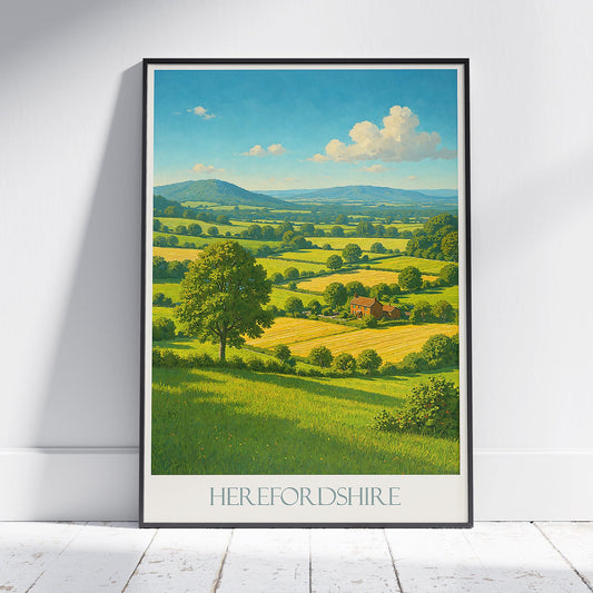 Herefordshire Villages Travel Poster, Charming English Cottages Art Print | UK Countryside Home Decor Gift