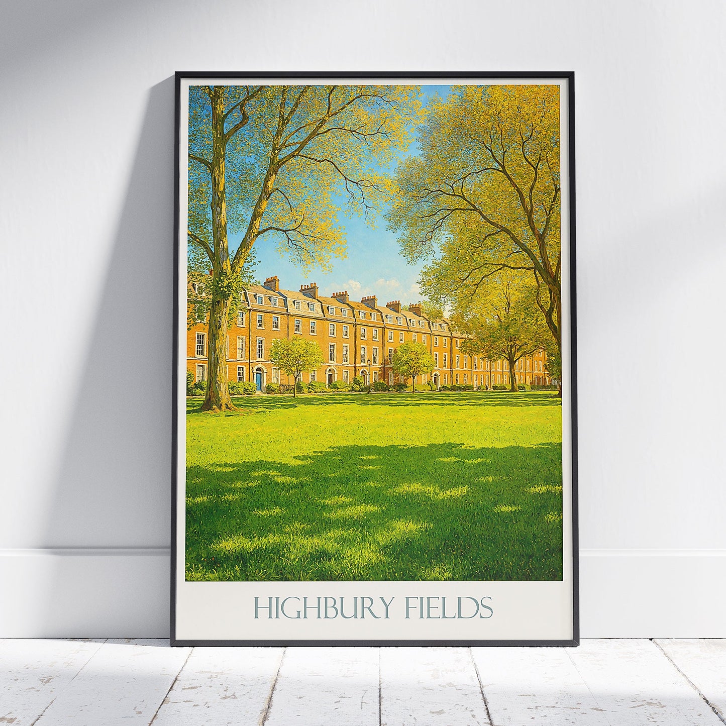 Highbury Fields London Travel Poster | Vibrant Spring Art Print | Charming UK Home Decor | Georgian Architecture Scene