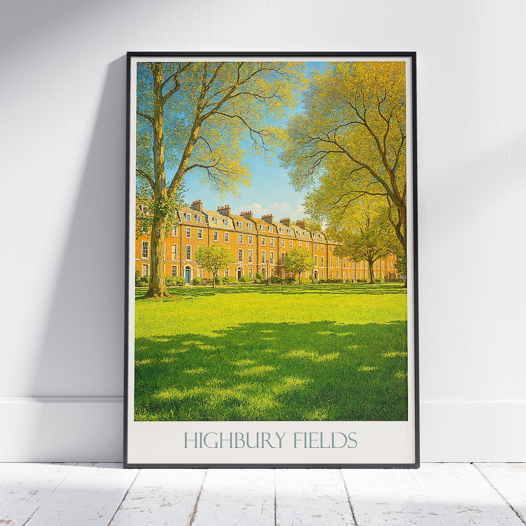 Highbury Fields London Travel Poster | Vibrant Spring Art Print | Charming UK Home Decor | Georgian Architecture Scene
