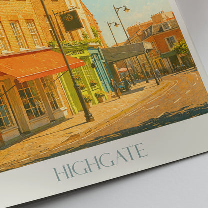 Highgate London Travel Poster, Charming Street Scene ~ UK Urban Art Print | Historic Architecture Home Decor