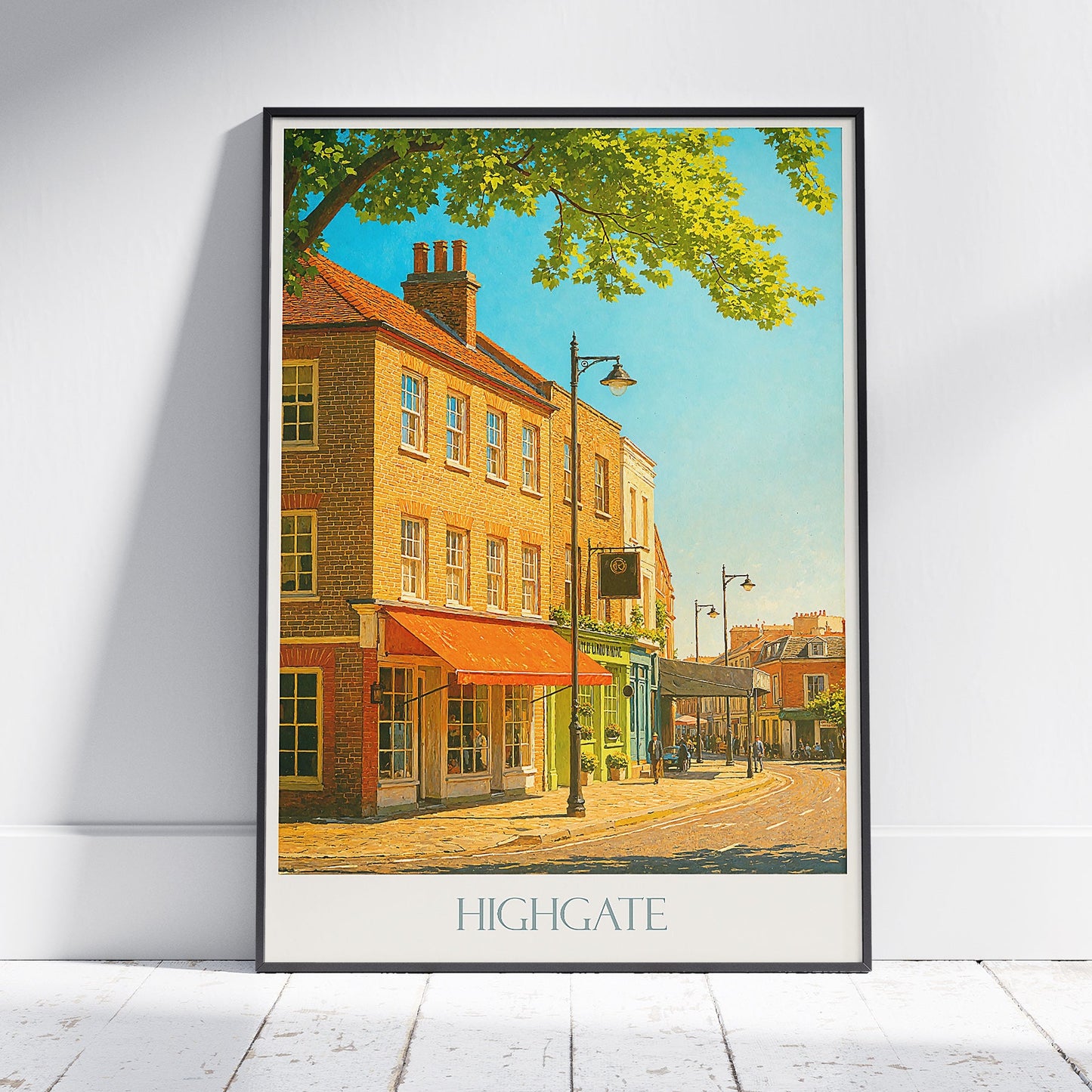 Highgate London Travel Poster, Charming Street Scene ~ UK Urban Art Print | Historic Architecture Home Decor