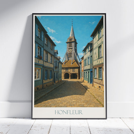 Honfleur Travel Poster, Charming Street Scene ~ France Village Art Print | Normandy Coastal Town Wall Decor