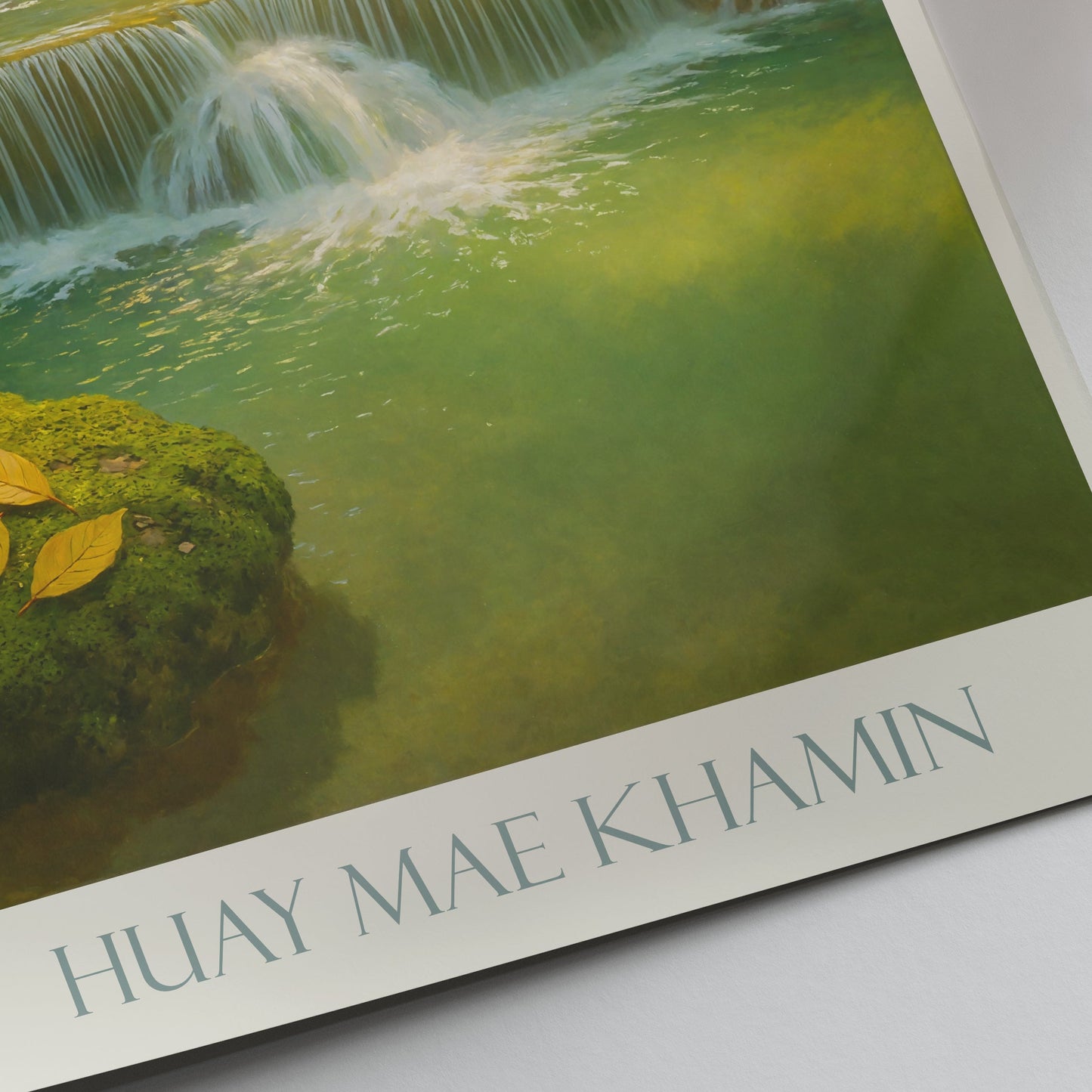 Huay Mae Khamin Waterfall Poster | Thailand Forest Art Print | Lush Green Nature Decor | Tiered Cascading Falls Wall Art