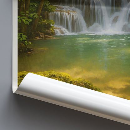 Huay Mae Khamin Waterfall Thailand Travel Poster | Lush Green Nature Art Print | Jungle Waterfall Wall Art | Tranquil Landscape Decor
