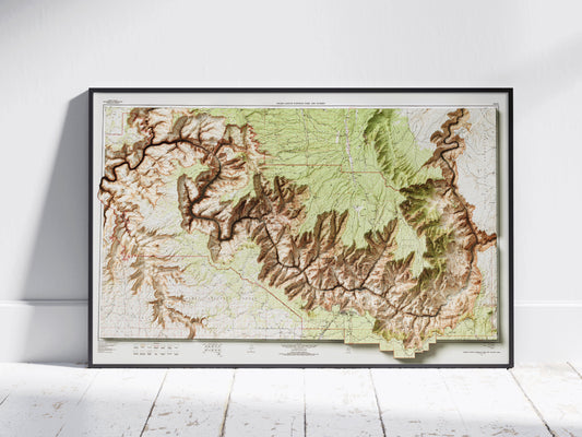 Grand Canyon National Park Map ~ 2D Vintage Topographic Relief Print ~ Poster Wall Art