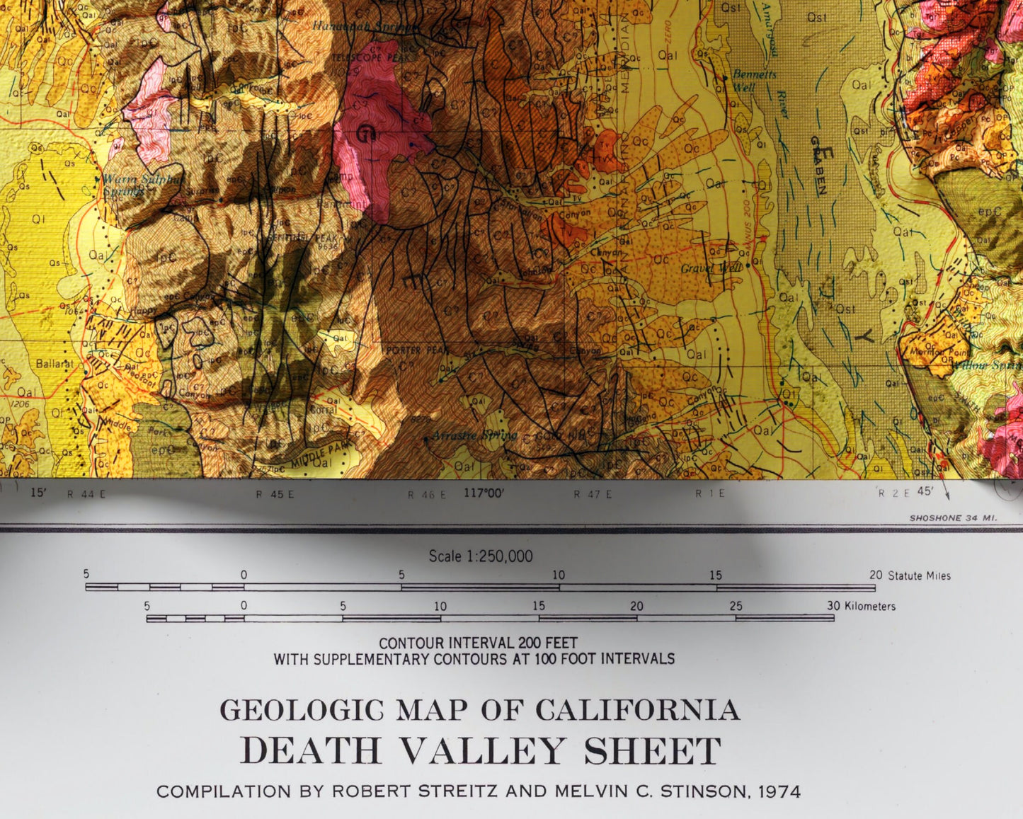 Death Valley Geological Map ~ 2D Vintage Relief Print - National Park Topographic Wall Art Print Poster