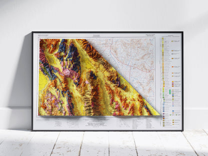 Death Valley Geological Map ~ 2D Vintage Relief Print - National Park Topographic Wall Art Print Poster