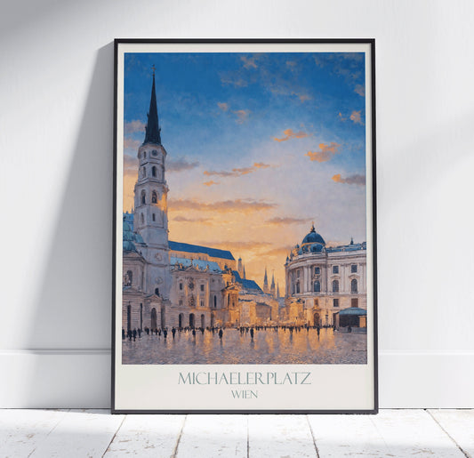 Vienna Travel Print, Michaelerplatz ~ Austria Travel Poster Wall Art Home Decor Gift Personalized Framed