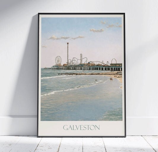 Galveston Travel Print ~ Texas Travel Poster | Painted Wall Art Print & Home Decor | Framed Personalized Print | Vacation Travel Gift