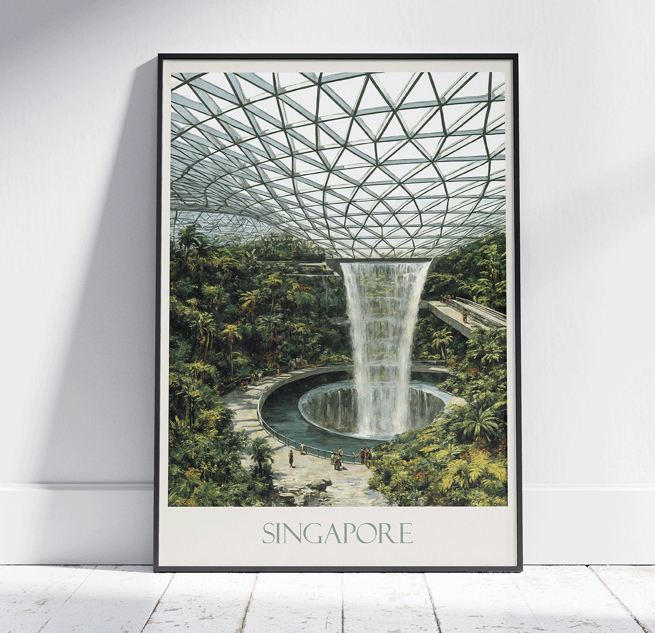 Singapore Travel Print, Changi Waterfall ~ Travel Poster | Painted Wall Art & Home Decor | Framed Personalized Print | Vacation Travel Gift