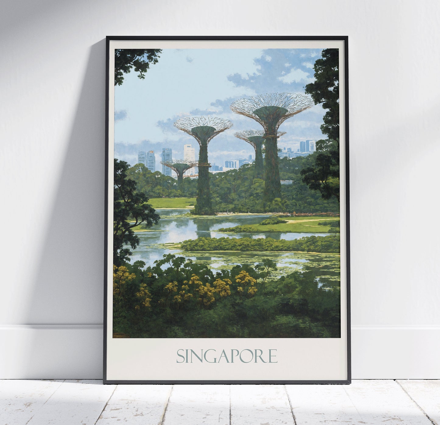 Singapore Travel Print, Gardens by the Bay ~ Travel Poster | Painted Wall Art & Home Decor | Framed Painting Print | Vacation Travel Gift