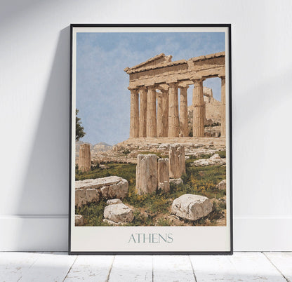 Athens Travel Print, Parthenon ~ Greece Travel Poster Wall Art Home Decor Gift Personalized Framed