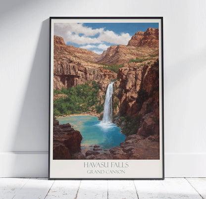 Havasu Falls Travel Print, Grand Canyon ~ Arizona Travel Poster Wall Art Home Decor Gift Personalized Framed