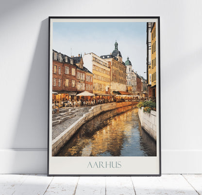 a painting of a river running through a city