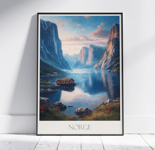 Norway Travel Print, Fjords ~ Travel Poster | Painted Wall Art Print & Home Decor | Framed Personalized Print | Vacation Travel Gift