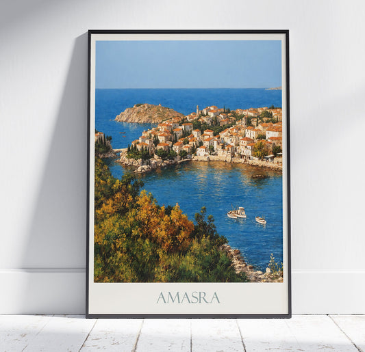 Amasra Travel Print ~ Turkiye Turkey Travel Poster | Painted Wall Art & Home Decor | Framed Personalized Print | Vacation Travel Gift