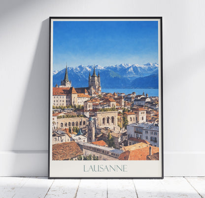 Lausanne Travel Print ~ Travel Poster Wall Art Home Decor Switzerland Personalized Gift Painting Framed