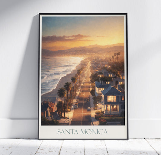 Santa Monica Travel Print ~ California Travel Poster | Painted Wall Art & Home Decor | Framed Personalized Print | Vacation Travel Gift