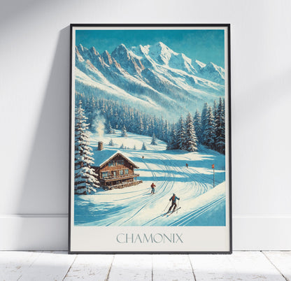 Chamonix Travel Print ~ France Ski Travel Poster | Painted Wall Art & Home Decor | Framed Personalized Print | Vacation Travel Gift