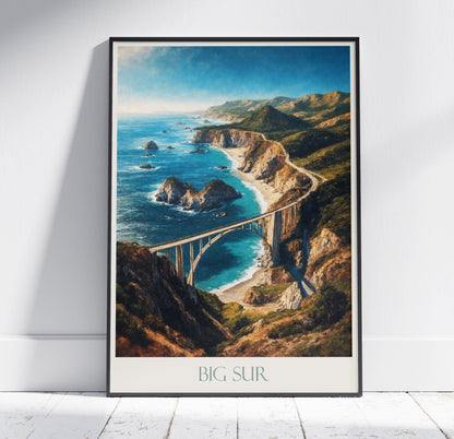 Big Sur Travel Print, Bixby Bridge ~ California Travel Poster | Painted Wall Art & Home Decor | Framed Painting Print | Vacation Travel Gift