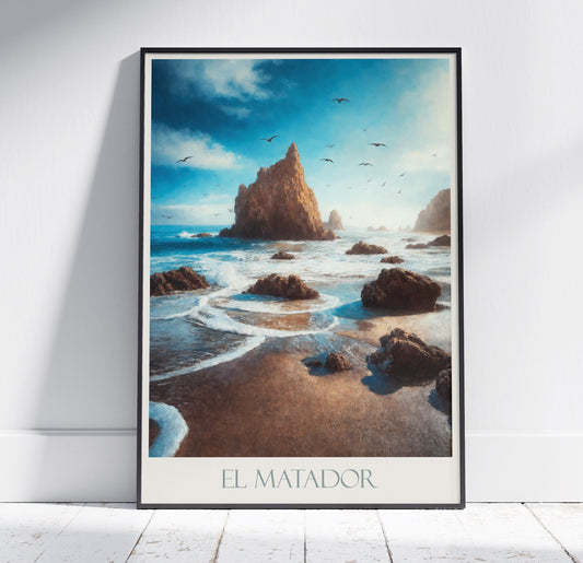 El Matador Travel Print, Malibu ~ California Travel Poster | Painted Wall Art & Home Decor | Framed Painting Print | Vacation Travel Gift