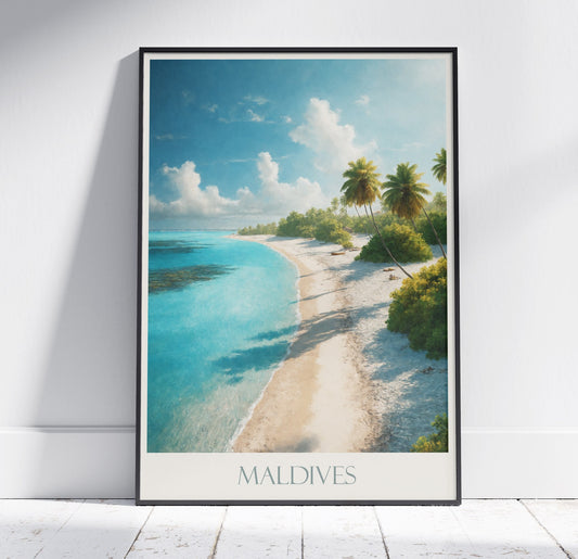 Maldives Travel Print ~ Travel Poster | Painted Wall Art Print & Home Decor | Framed Personalized Print | Vacation Travel Gift