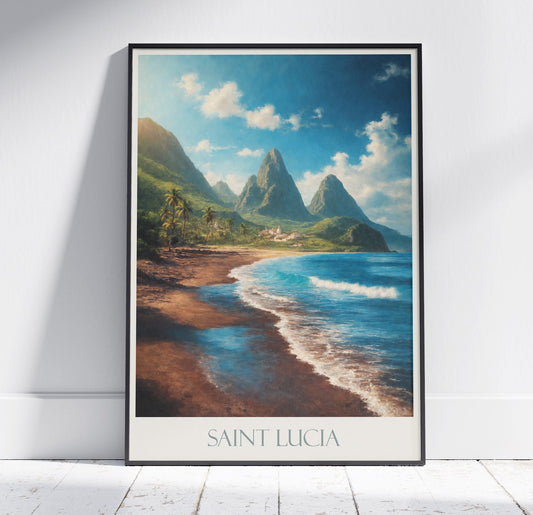 St Lucia Travel Print ~ Travel Poster | Painted Wall Art Print & Home Decor | Framed Personalized Print | Vacation Travel Gift