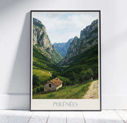 Pyrénées Travel Print ~ France Spain Travel Poster | Painted Wall Art & Home Decor | Framed Personalized Print | Vacation Travel Gift